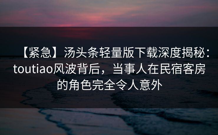 【紧急】汤头条轻量版下载深度揭秘：toutiao风波背后，当事人在民宿客房的角色完全令人意外