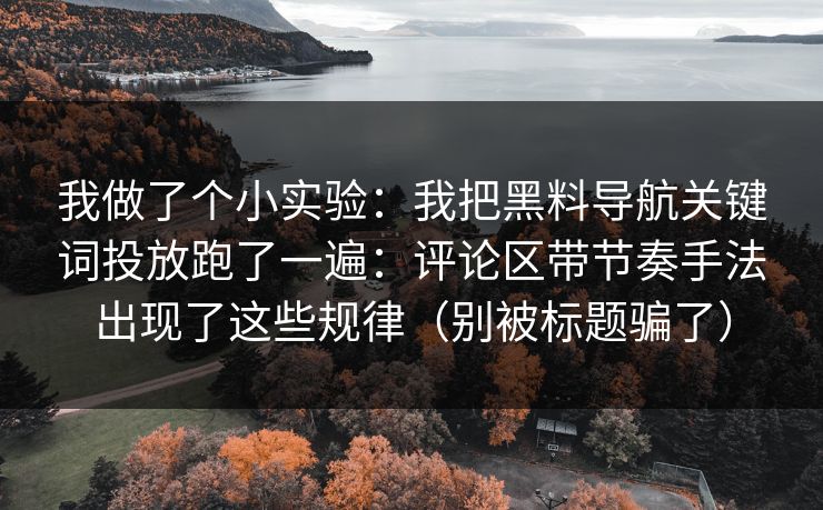 我做了个小实验:我把黑料导航关键词投放跑了一遍:评论区带节奏手法出现了这些规律(别被标题骗了)